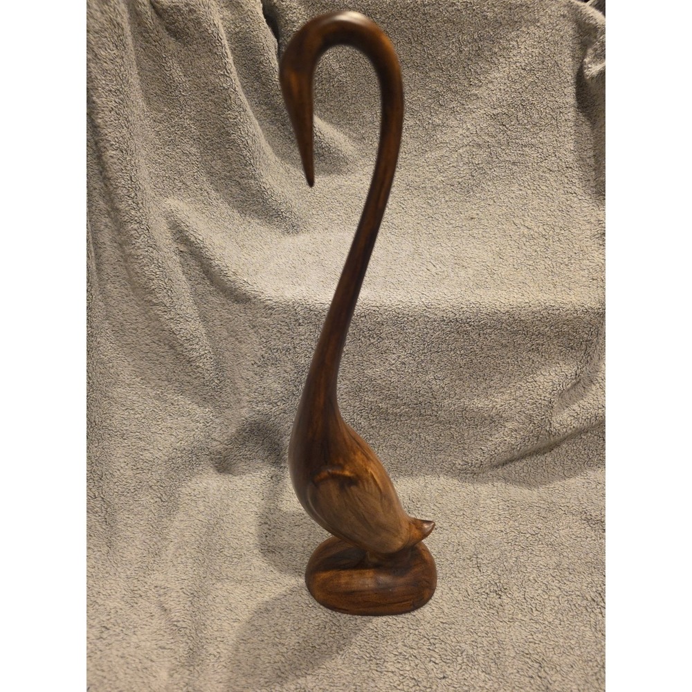 15" Ceramic Brown Swan Signed Handpainted Wood Grain Birds Cottage Grandma 70s